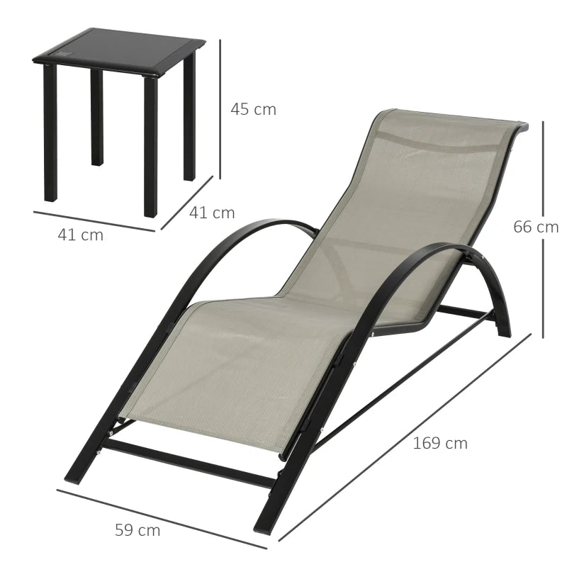 Nancy's Cabreira Ligbed - Loungebed - 3-Delige Set Met 2 Ligbedden + Bijzettafel - Grijs / Zwart