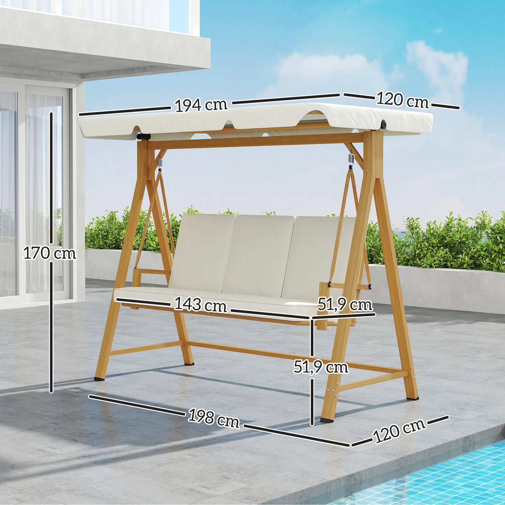 Nancy's Gavi Schommelbank - Hollywoodschommel - Tuinschommel - Beige - ± 200 x 120 x 170 cm