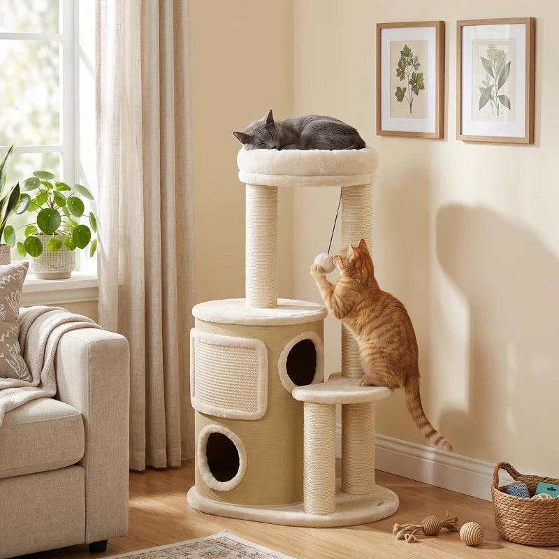 Nancy's Torriana Krabpaal - Klimboom voor katten - Kattenboom met 4 niveaus - Beige - 55 x 39 x 90 cm