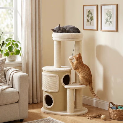 Nancy's Torriana Krabpaal - Klimboom voor katten - Kattenboom met 4 niveaus - Beige - 55 x 39 x 90 cm