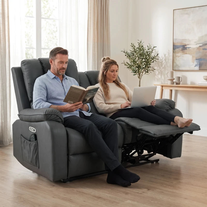Nancy's Valpelline Dubbele Massagestoel - Massagefauteuil - Bioscoopstoel - Relaxfauteuil - 2 Personen - Grijs - Kunstleer