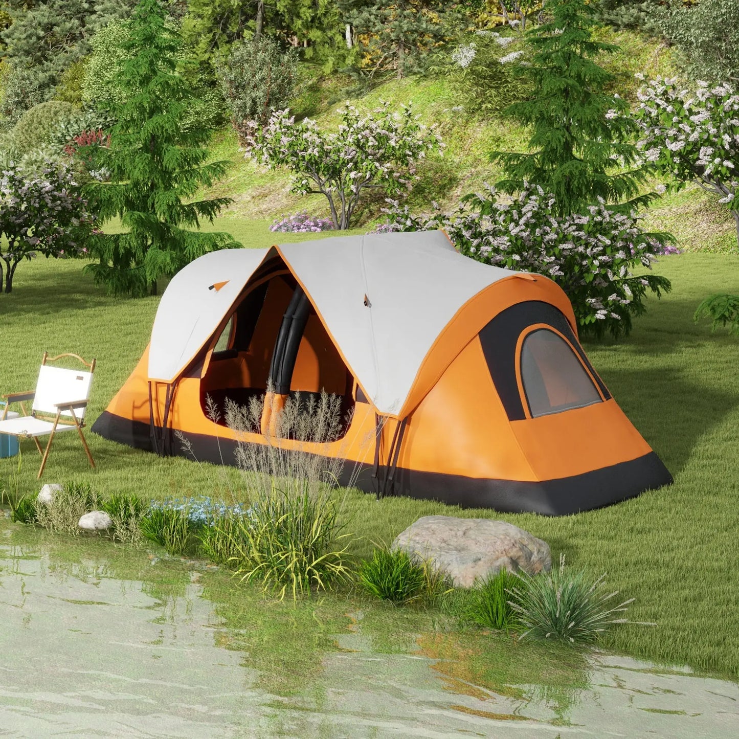 Nancy's Campagna Kampeertent - Camping tent - Twee Slaapkamers - 6 Personen - Oranje - 450 x 215 x 180 cm