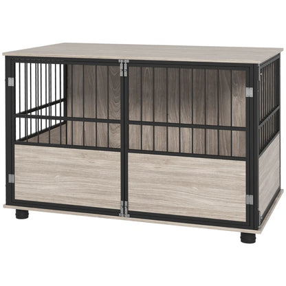 Nancy's Aquino Hondenhok - Hondenbench - Hondenverblijf - Walnoothout / Staal - ± 100 x 60 x 70 cm