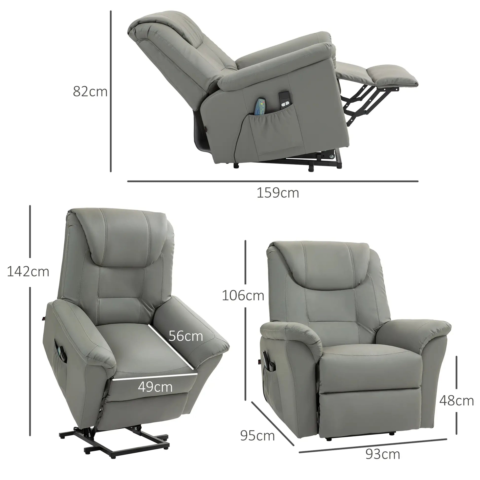 Nancy's Fundao Sta op stoel - Opsta stoel - Seniorenstoel - Massagestoel - Relaxfauteuil - Grijs - Kunstleer