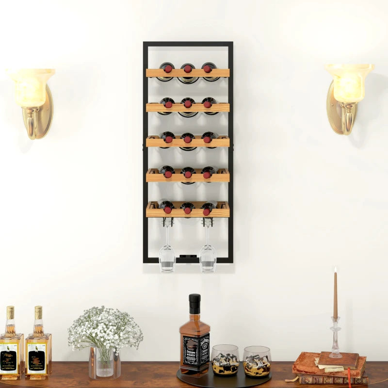 Nancy's Moimenta Wijnrek - Flessenrek - Dennenhout / Staal - ± 35 x 25 x 85 cm 