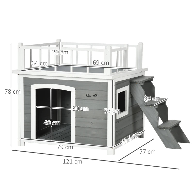 Nancy's Soragna Hondenhok - Hondenverblijf voor buiten - Dakterras - Grijs - Dennenhout - ± 120 x 75 x 80 cm