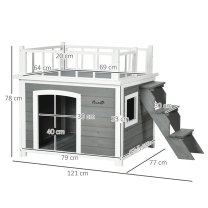 Nancy's Soragna Hondenhok - Hondenverblijf voor buiten - Dakterras - Grijs - Dennenhout - ± 120 x 75 x 80 cm