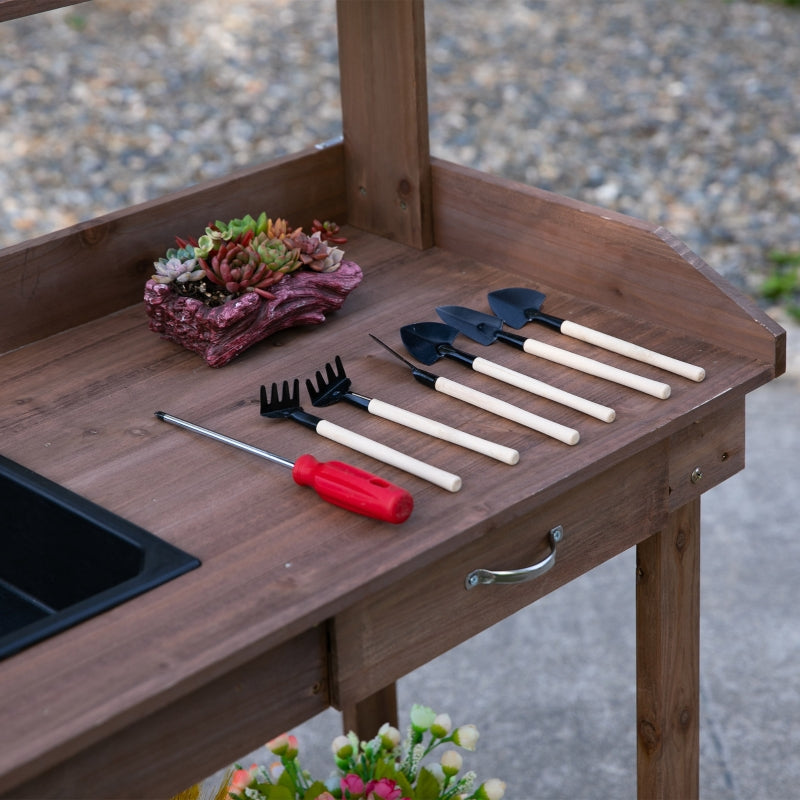 Nancy's Castilie Planttafel - Tuinwerktafel - Werktafel - Bruin - Dennenhout - ± 90 x 45 x 120 cm