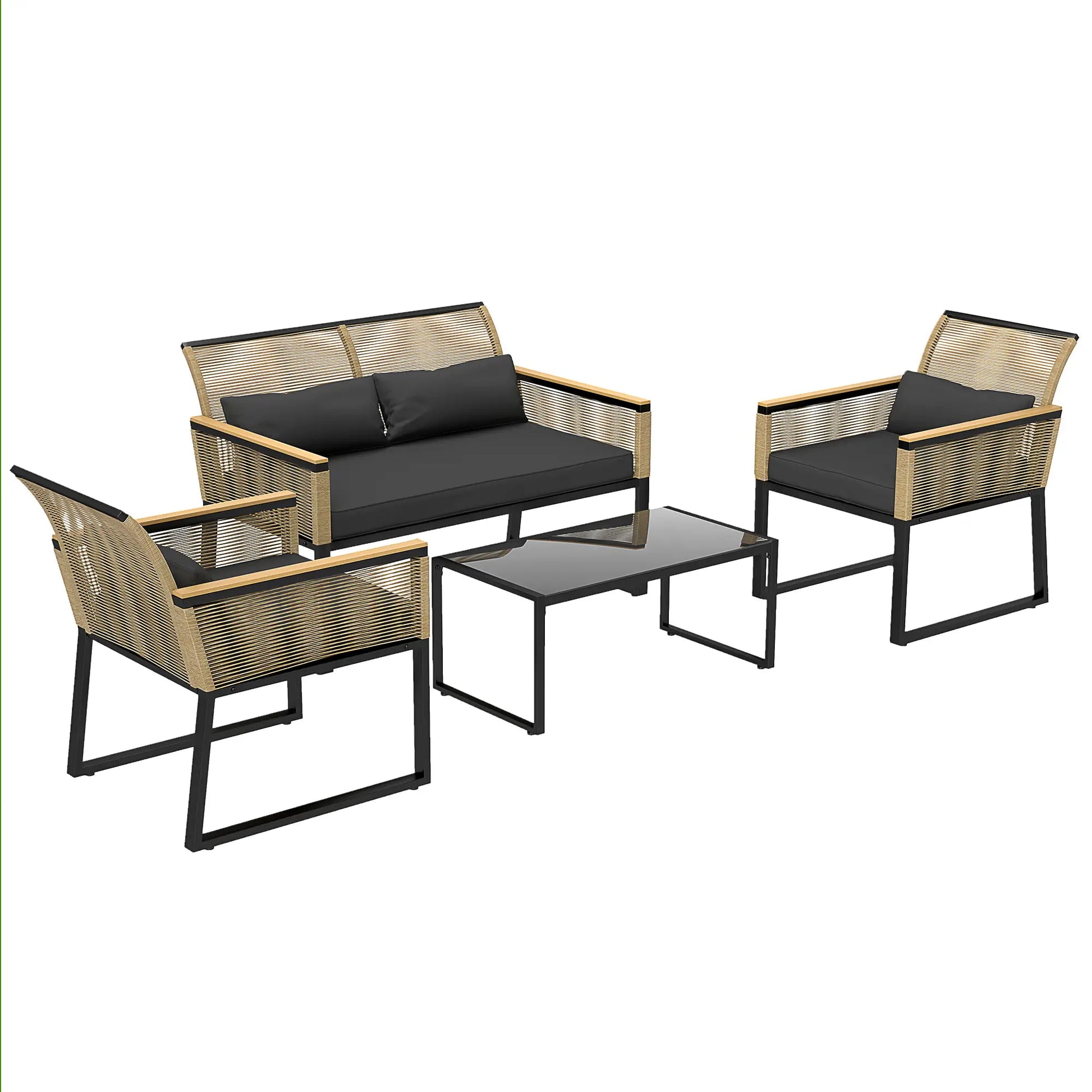 Nancy's Calitri Tuinset - 4-Delige Set - Balkonmeubelset - Tuinmeubelset - Bruin / Zwart