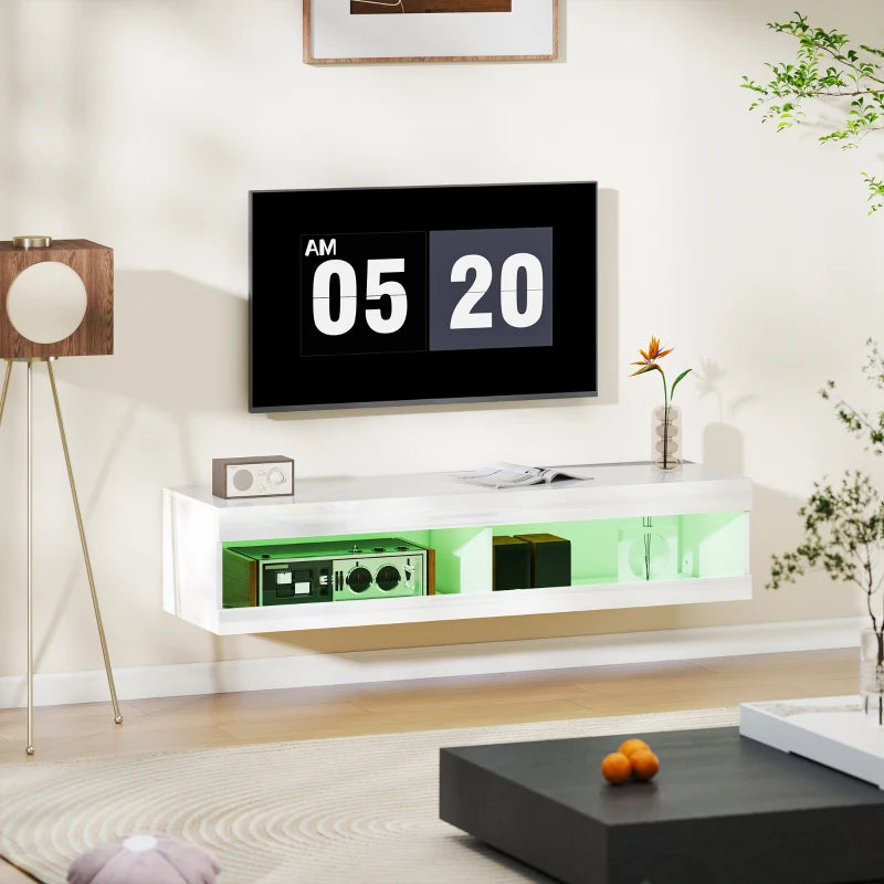 Nancy's Montegallo TV Meubel - TV Kast - Lowboard - LED-Verlichting - Hoogglans Wit - 140 x 40 x 30 cm