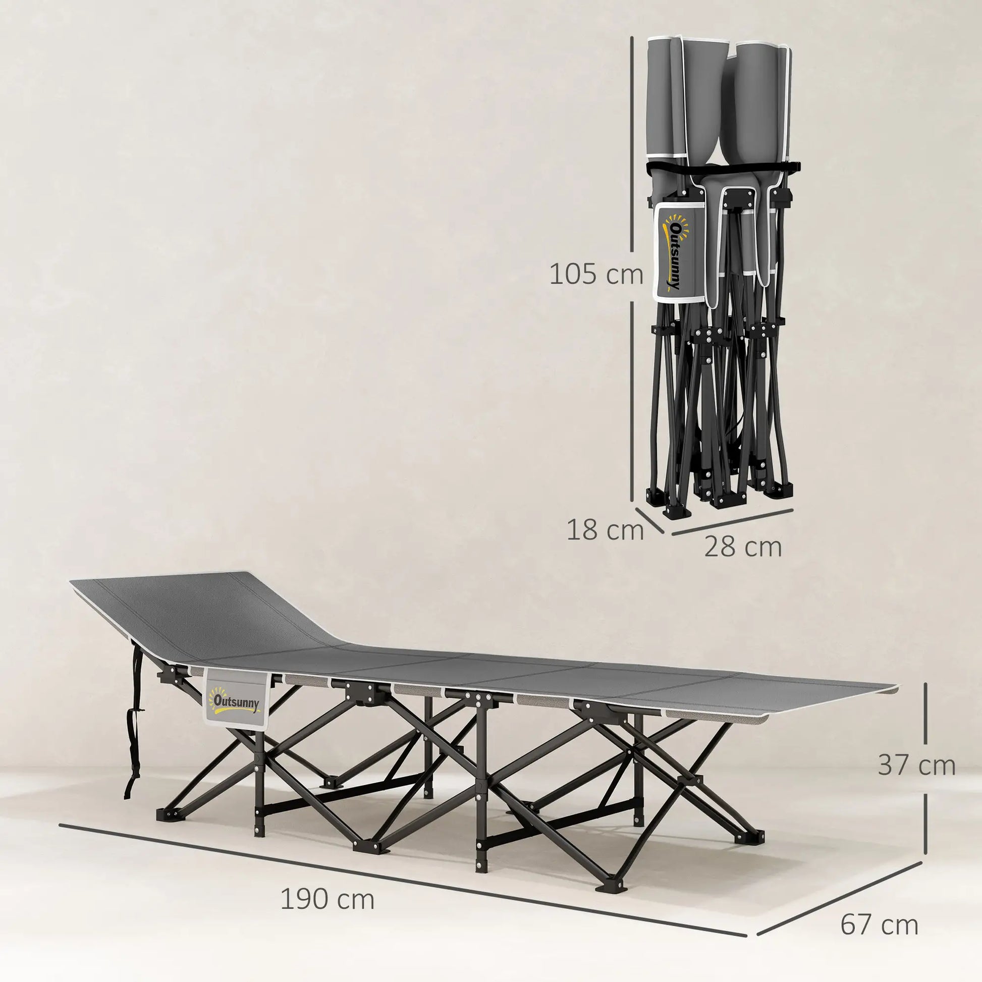 Nancy's Ghilarza Campingbed - Stretcher - Vouwbed - Veldbed - Zwart - ± 190 x 65 x 35 cm