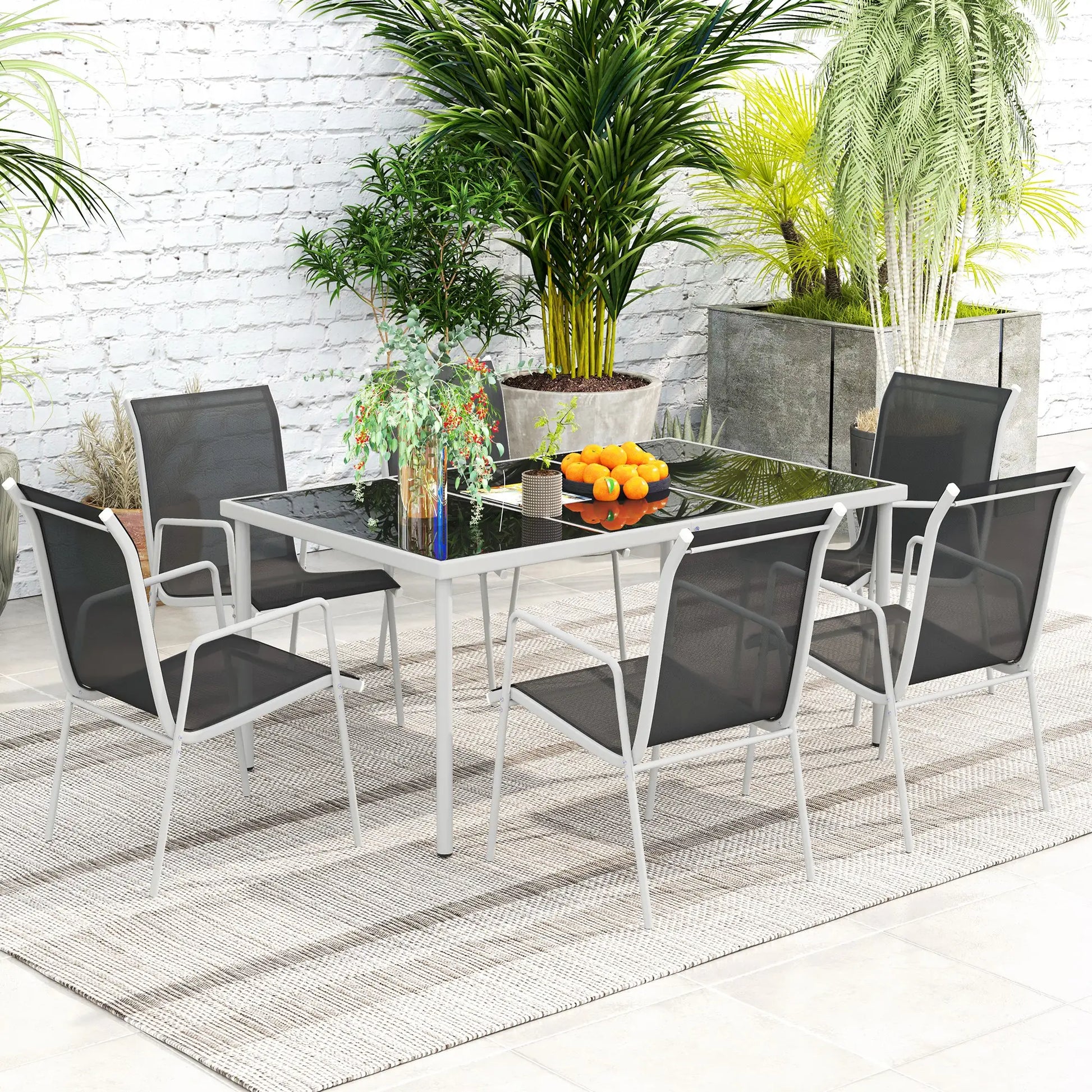 Nancy's Faedo Tuinset - Tuinmeubelset - 7-Delige Set voor Buiten - Zwart / Zilver