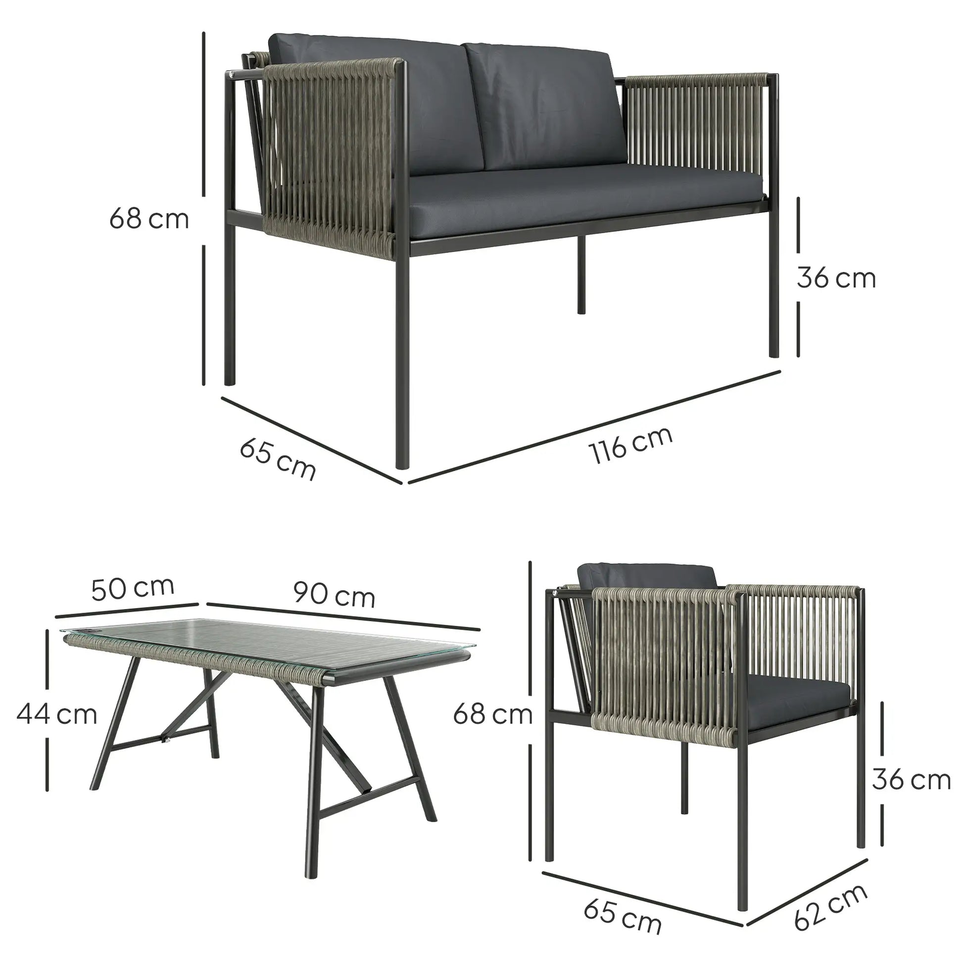 Nancy's Fondo Loungeset - Tuinset - Grijs / Zwart - Rotan