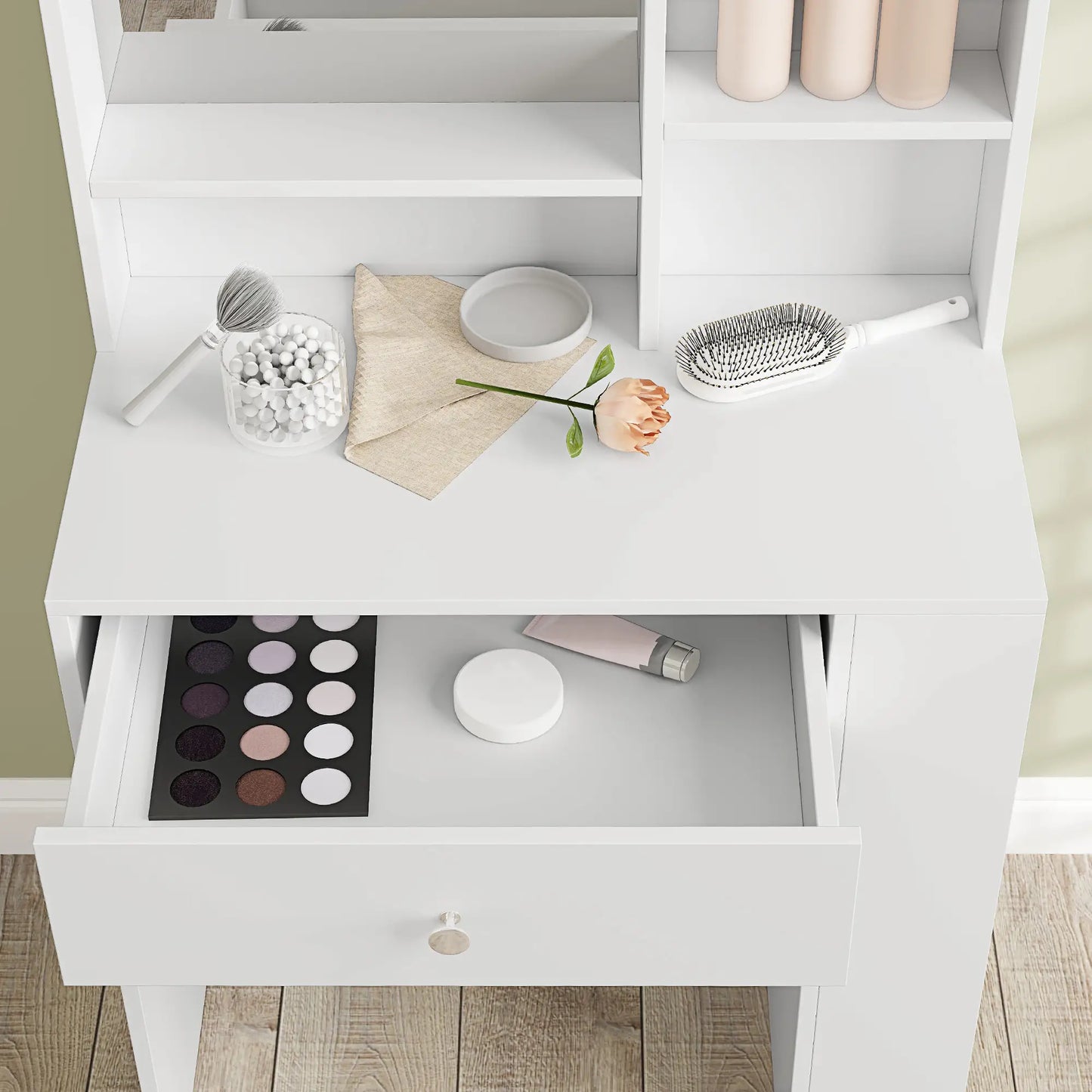 Nancy's Fidenza Kaptafel - Make Up Tafel - Cosmeticatafel - Met Spiegel - Wit - ± 70 x 40 x 135 cm