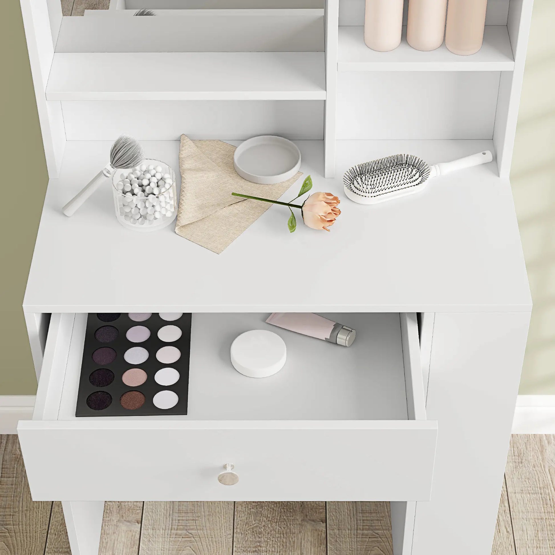 Nancy's Fidenza Kaptafel - Make Up Tafel - Cosmeticatafel - Met Spiegel - Wit - ± 70 x 40 x 135 cm