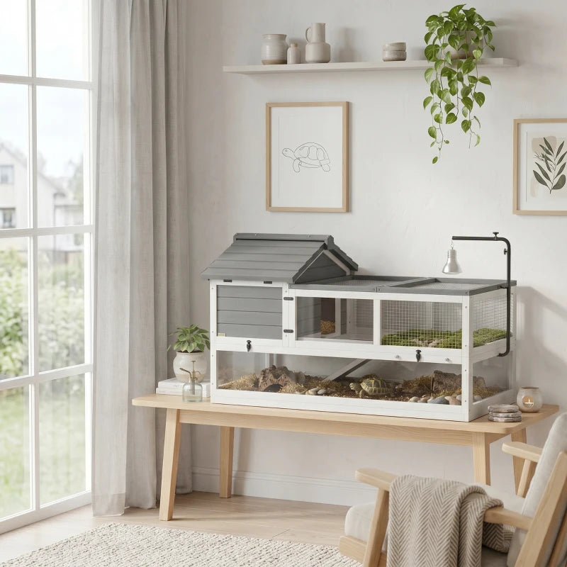 Nancy's Torgnon Schildpaddenhuis - Schildpaddenhok - Schildpadverblijf - Wit / Grijs - ± 115 x 70 x 70 cm