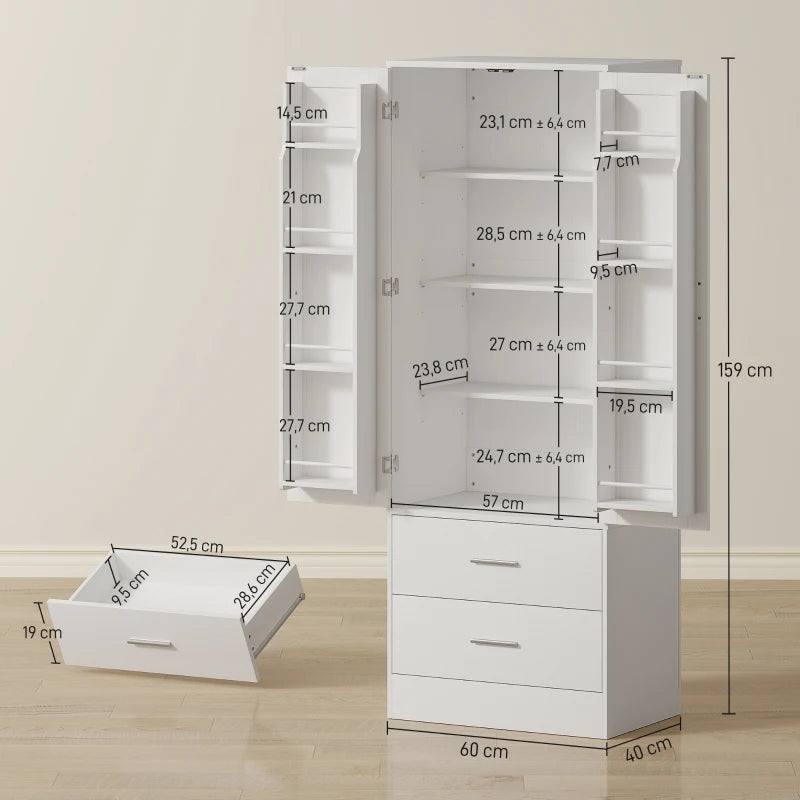 Nancy's Pattada Keukenkast - Buffetkast - Opbergkast - Vitrinekast - Wit - ± 60 x 40 x 160 cm