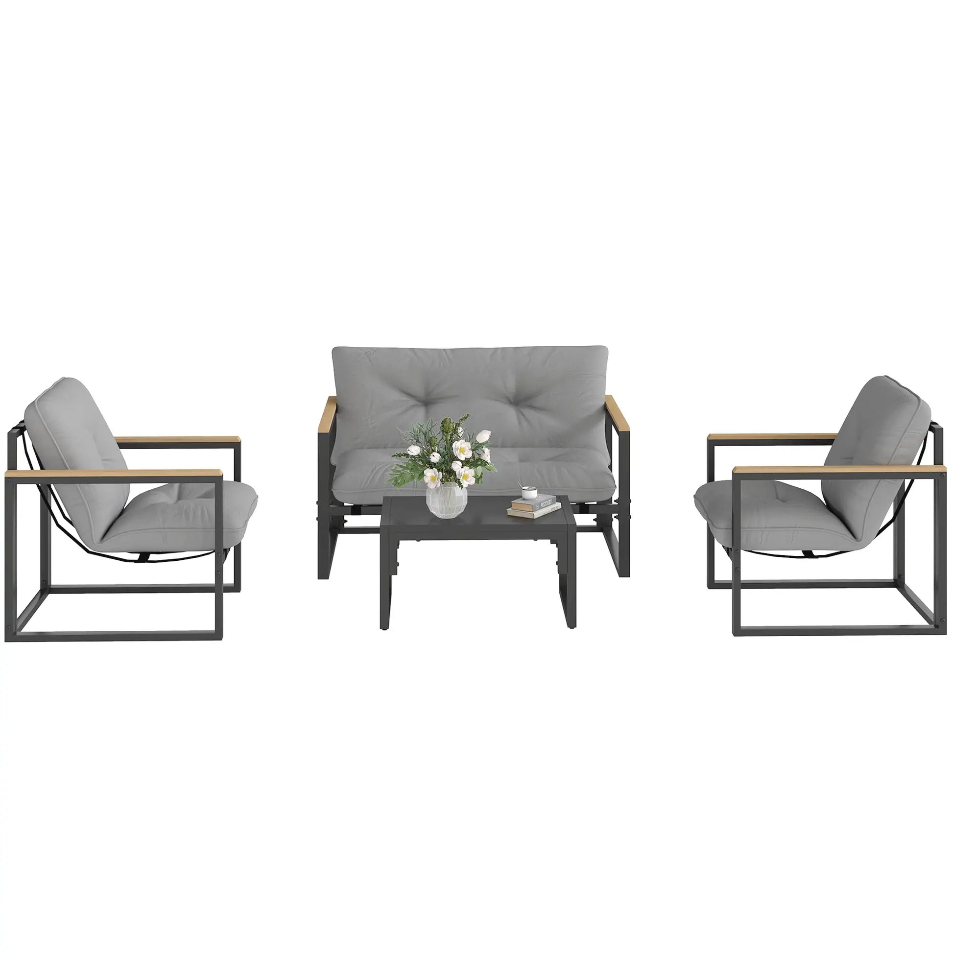 Nancy's Grugliasco Loungeset - Tuinset - 4 Personen - Grijs / Zwart