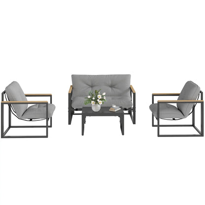 Nancy's Grugliasco Loungeset - Tuinset - 4 Personen - Grijs / Zwart
