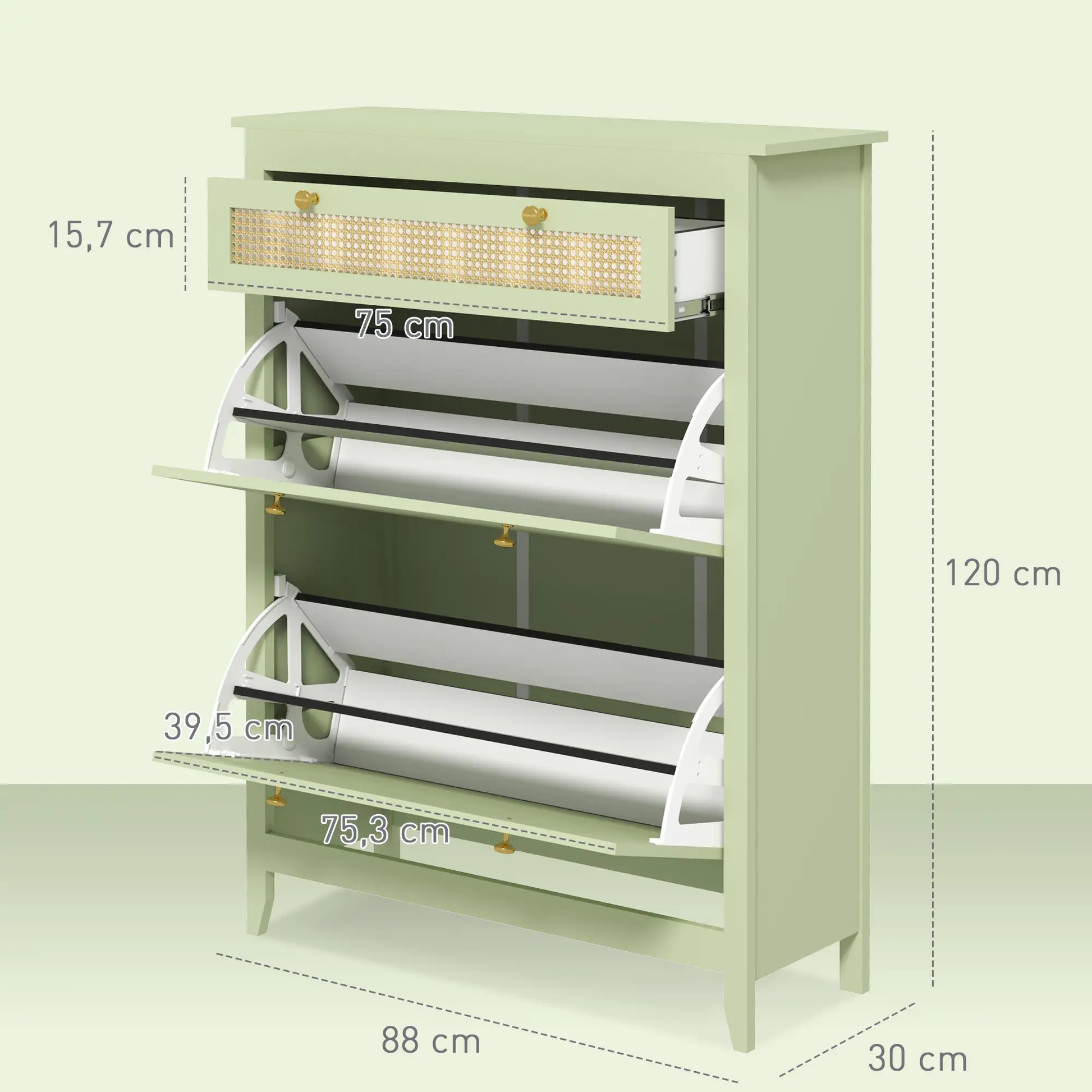 Nancy's Alvalade Commode - Sideboard - Opbergkast - Dressoir - Groen - Polyrattan - ± 90 x 30 x 120 cm