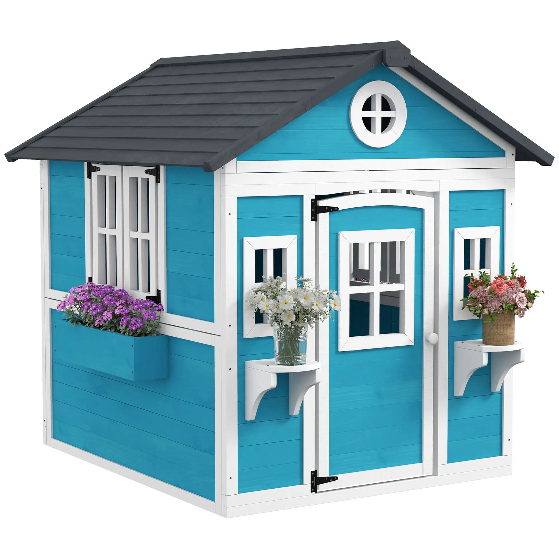 Nancy's Domaso Speelhuisje - Kinderspeelhuis - Blauw / Wit / Grijs - Dennenhout - ± 115 x 125 x 135 cm