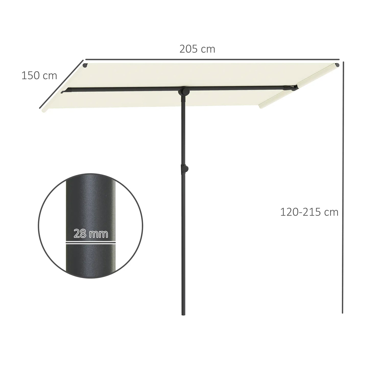Nancy's Crema Parasol - Tuinparasol - Verstelbaar - Beige - 150 x 205 x 120-215 cm