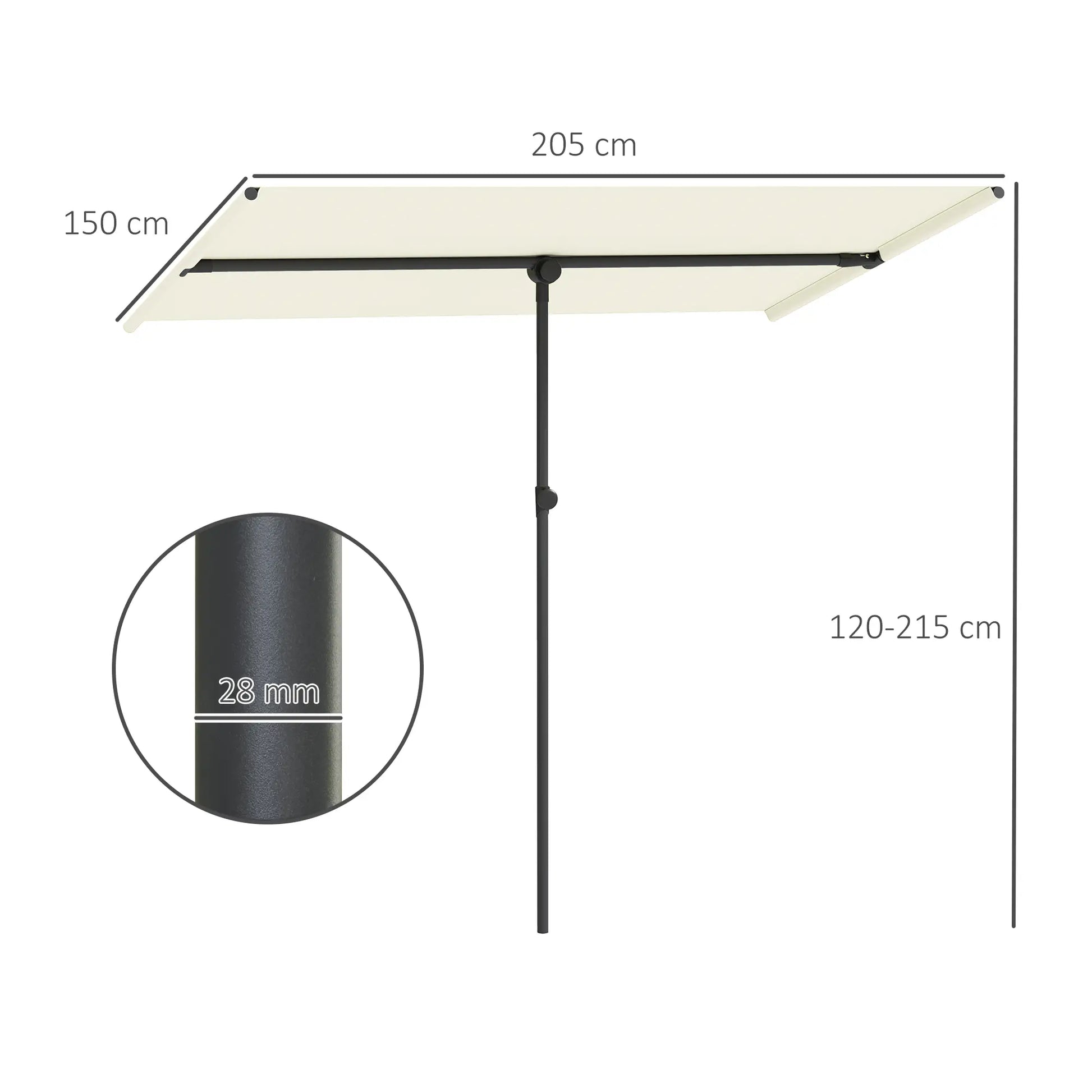 Nancy's Crema Parasol - Tuinparasol - Verstelbaar - Beige - 150 x 205 x 120-215 cm