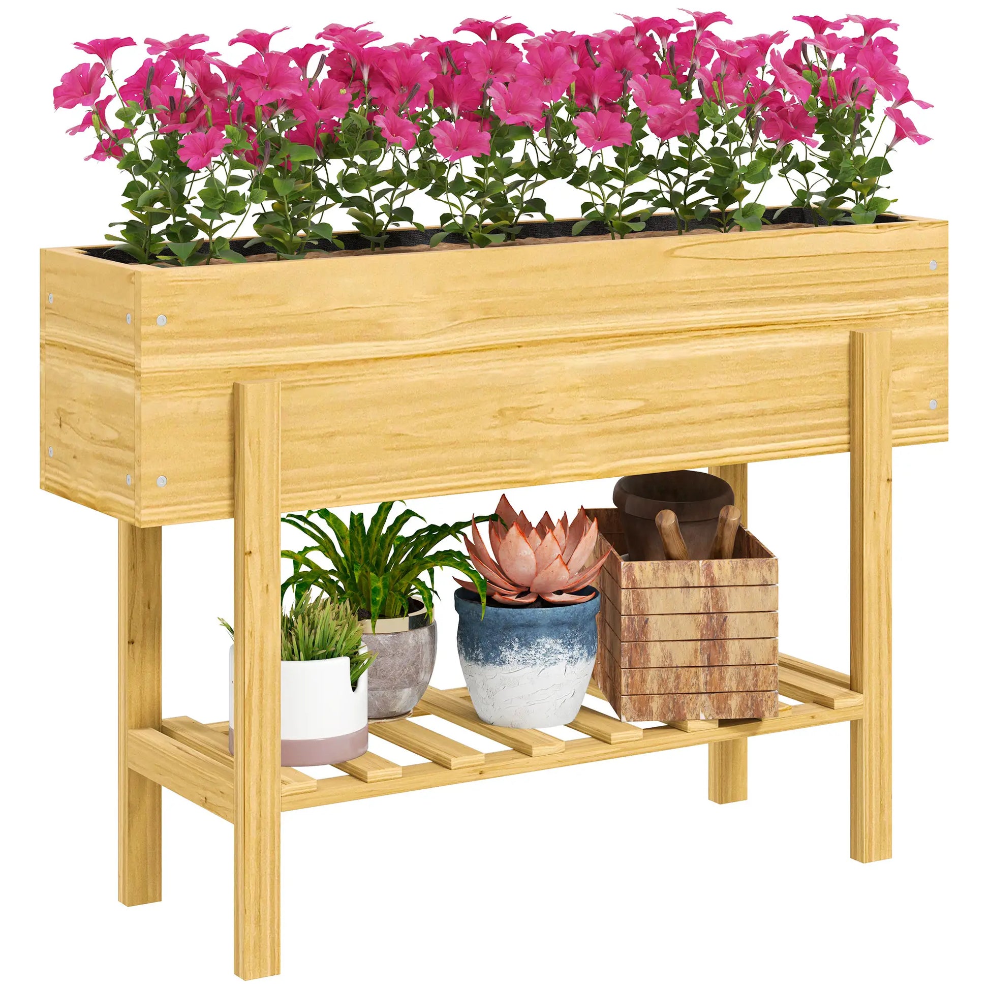 Nancy's Midões Plantenbak - Verhoogd Bloembed - Plantenrek - Tuinbed - Dennenhout - ± 100 x 30 x 70 cm