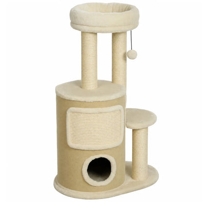 Nancy's Torriana Krabpaal - Klimboom voor katten - Kattenboom met 4 niveaus - Beige - 55 x 39 x 90 cm