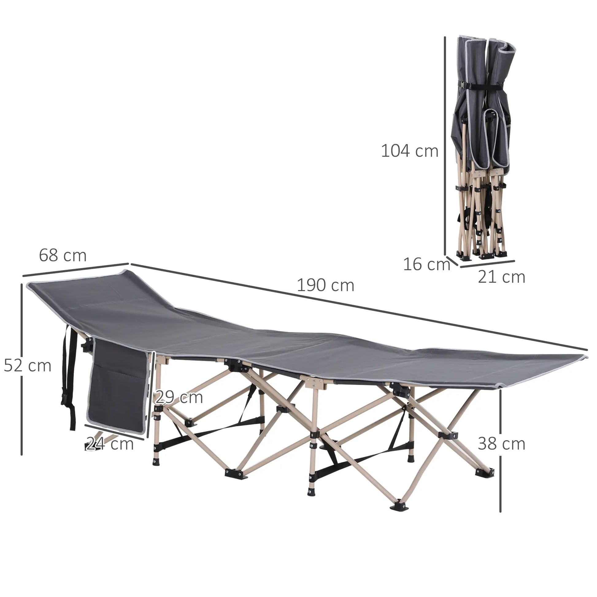 Nancy's Canazei Campingbed - Stretcher - Veldbed - Opvouwbaar - Grijs - ± 190 x 70 x 50 cm