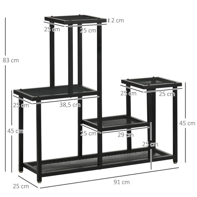 Nancy's Leganes Plantenrek - Bloemenrek - Plantentrap - Bloementrap - Zwart - ± 90 x 25 x 80 cm