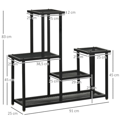 Nancy's Leganes Plant rack - Flower rack - Plant stairs - Flower stairs - Black - ± 90 x 25 x 80 cm