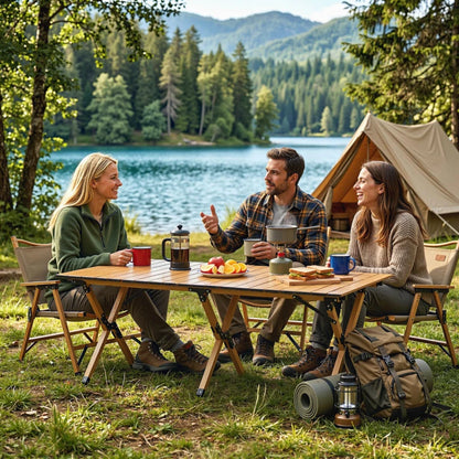 Nancy's Solesino Picknicktafel - Campingtafel - Kampeertafel - Eiken - Aluminium - ± 115 x 60 x 45 cm
