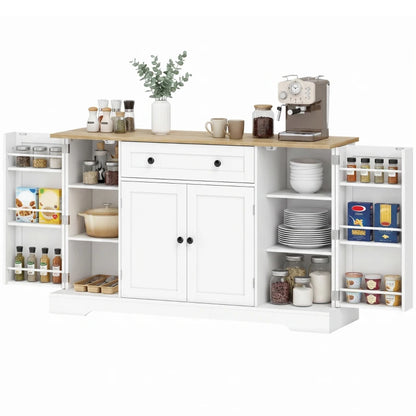 Nancy's Teglio Keukenkast - Opbergkast - Voorraadkast - Dressoir - Wit / Eiken - ± 140 x 40 x 85 cm