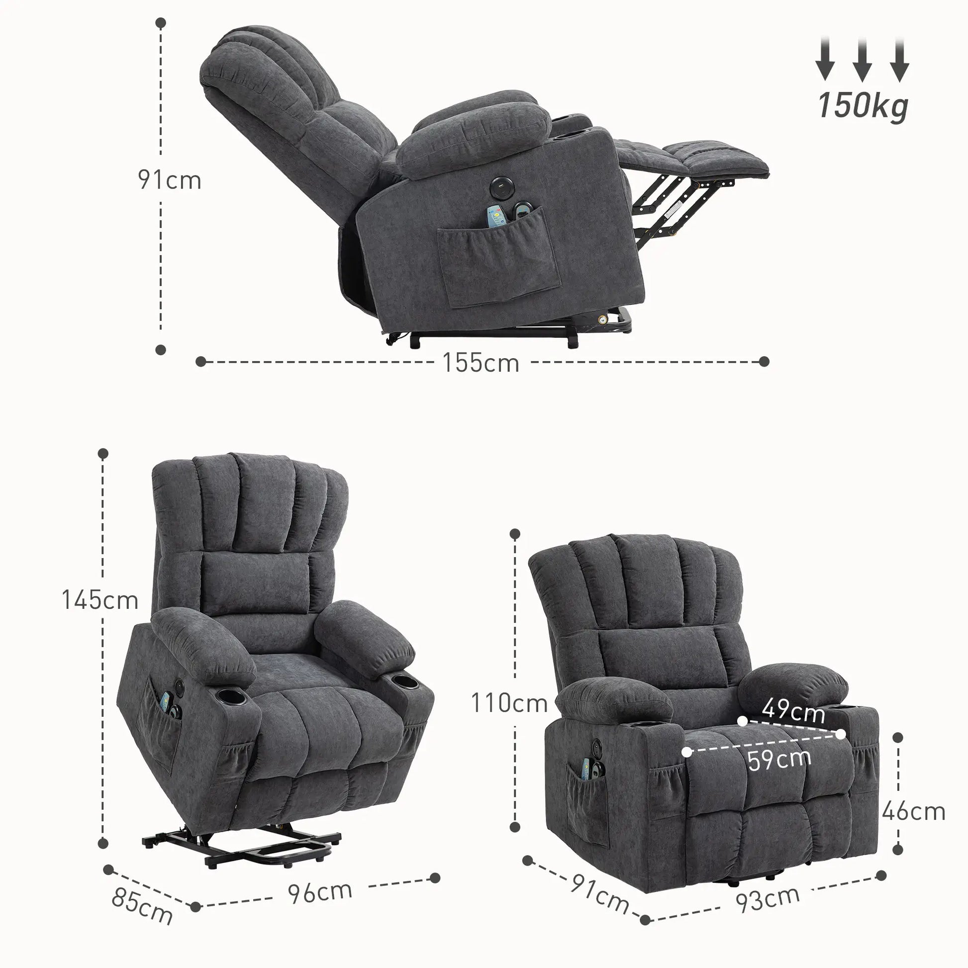 Nancy's Aldeias Sta op stoel - Opsta stoel - Fauteuil - Massagestoel - Donkergrijs - Stof