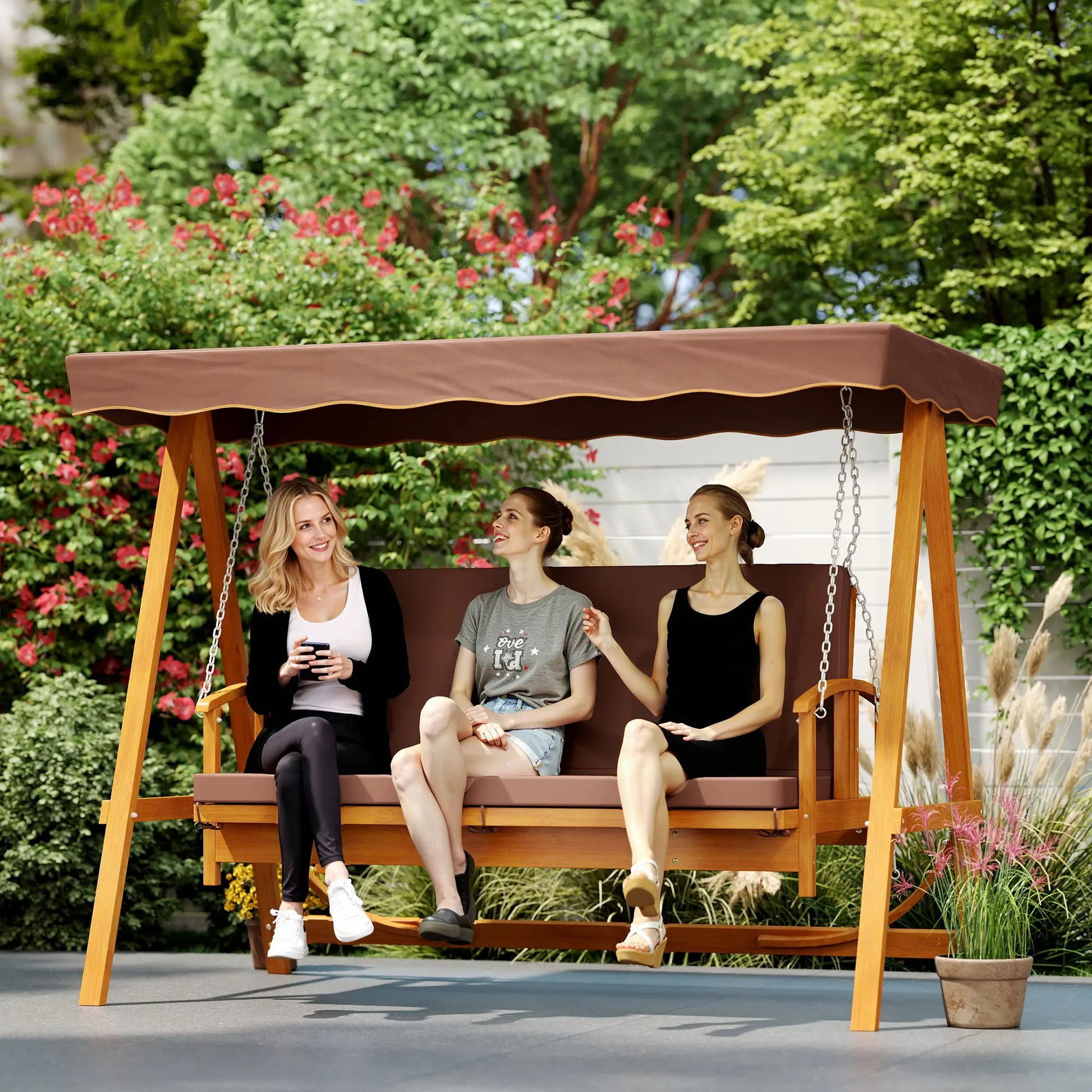 Nancy's Gavardo Schommelbank - Hollywoodschommel - Tuinschommel - Bruin - Dennenhout - ± 235 x 130 x 180 cm