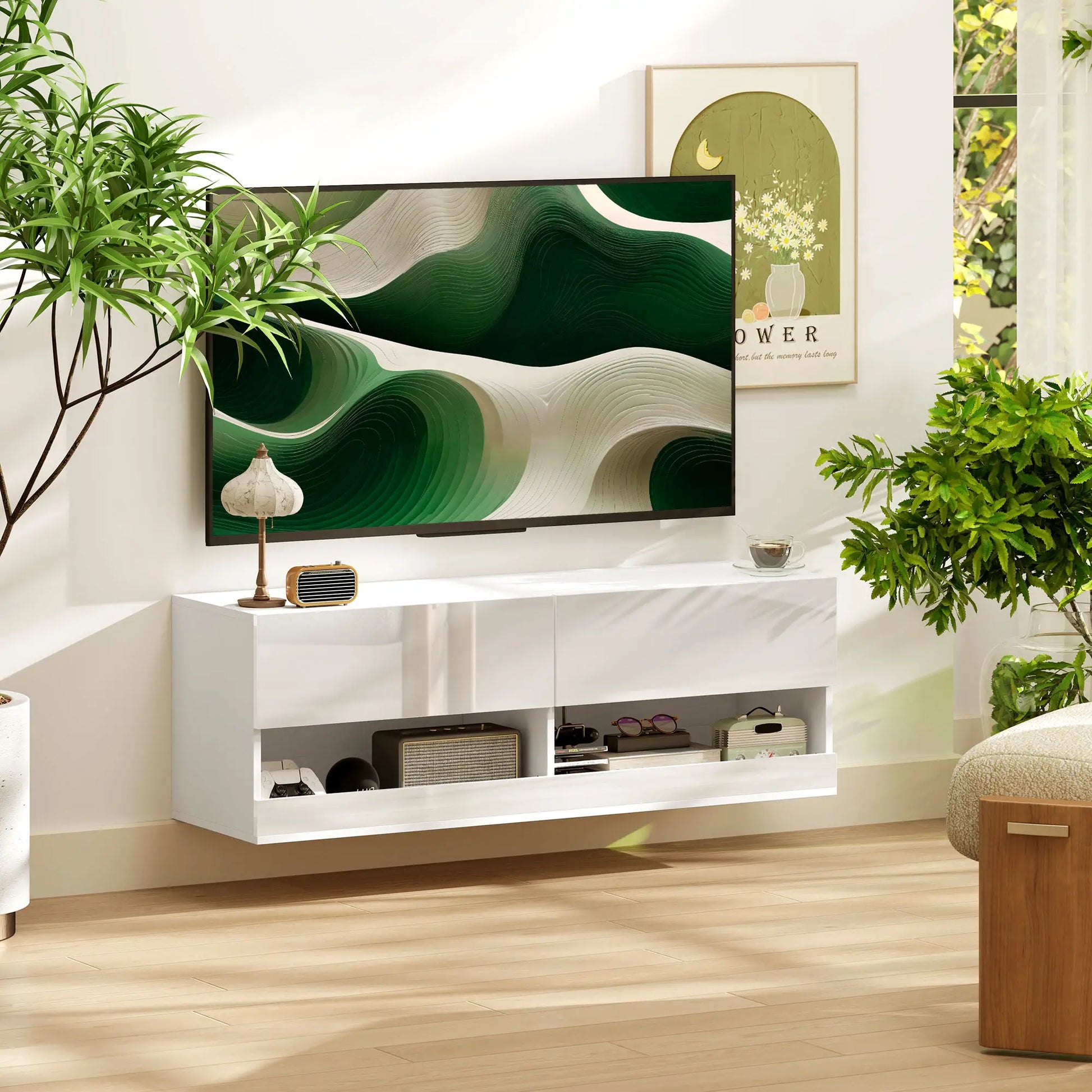 Nancy's Alqueva TV-meubel met Verlichting - TV Kast - Lowboard - TV Dressoir - Wit - ± 120 x 35 x 40 cm