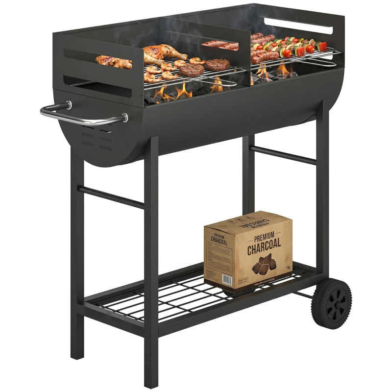 Nancy's Seccheto Houtskoolbarbecue - BBQ - Barbecue - In hoogte verstelbare grillroosters - Draagbaar ontwerp met wielen - Zwart