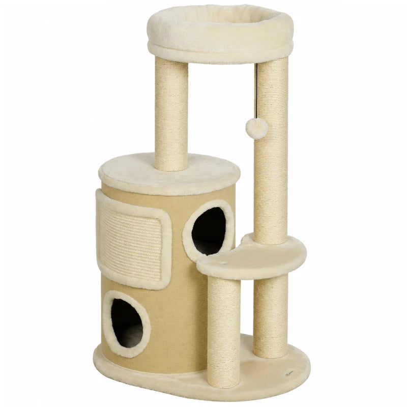 Nancy's Torriana Krabpaal - Klimboom voor katten - Kattenboom met 4 niveaus - Beige - 55 x 39 x 90 cm