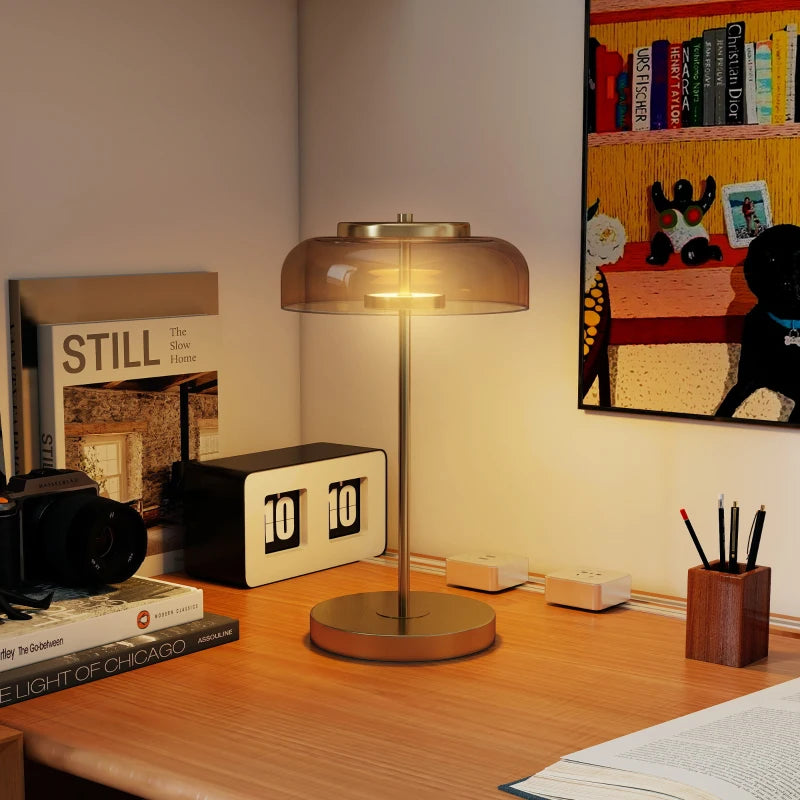 Nancy's Palinuro Tafellamp - Bureaulamp - LED-Lamp - Glas / Staal - Goud + Amberkleurig