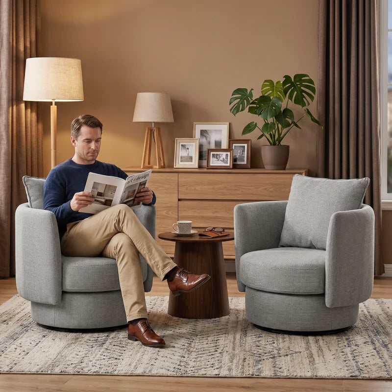 Nancy's Spiazzi Draaifauteuil - Draaistoel - Fauteuil - Relaxstoel - Lichtgrijs - Linnenlook