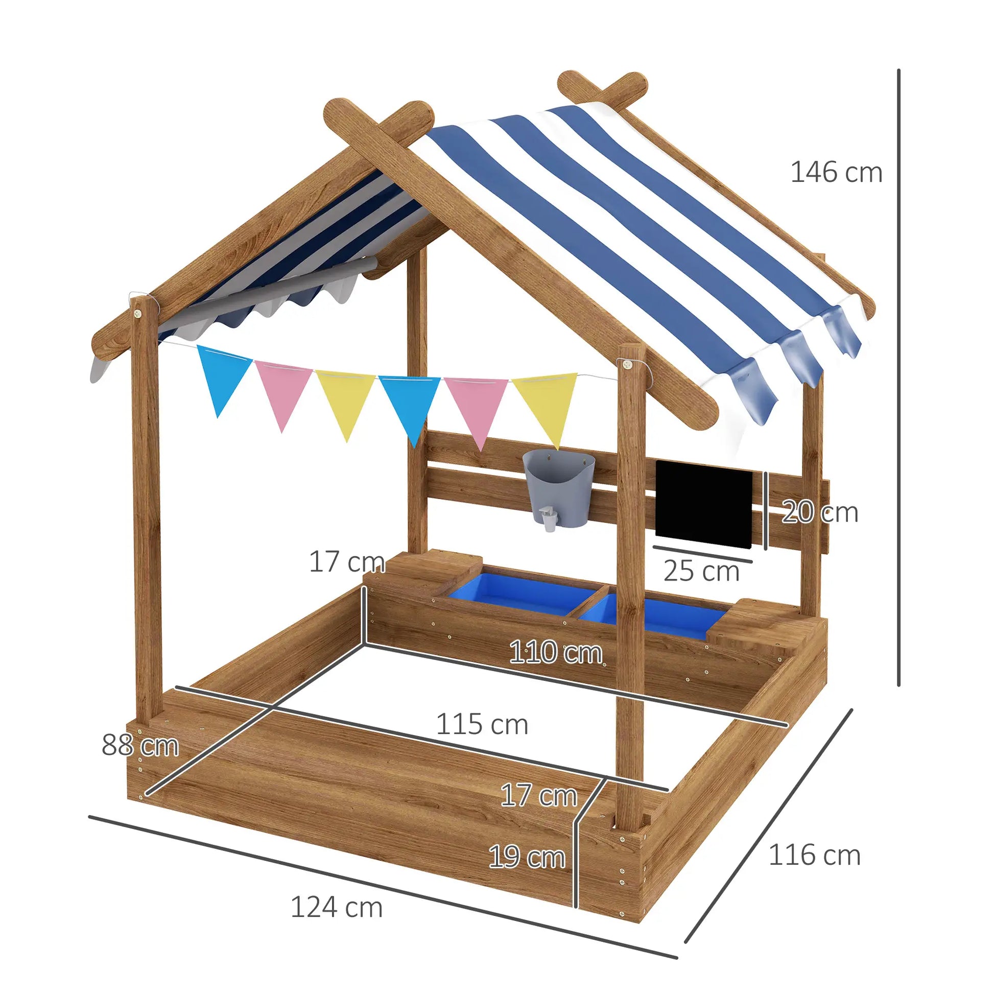 Nancy's Donnini Zandbak - Kinderzandbak - Met Dak - Bruin / Wit - Dennenhout - ± 125 x 115 x 145 cm