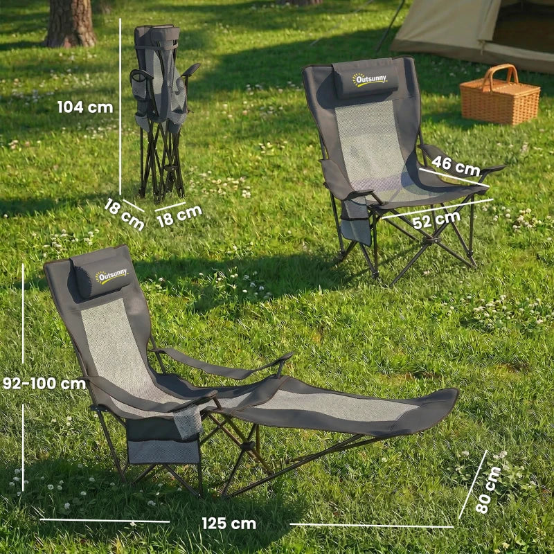 Nancy's Soliera Kampeerstoelen - Set van 2 - Campingstoelen - 4 Ligstanden - Opvouwbaar - Grijs / Zwart