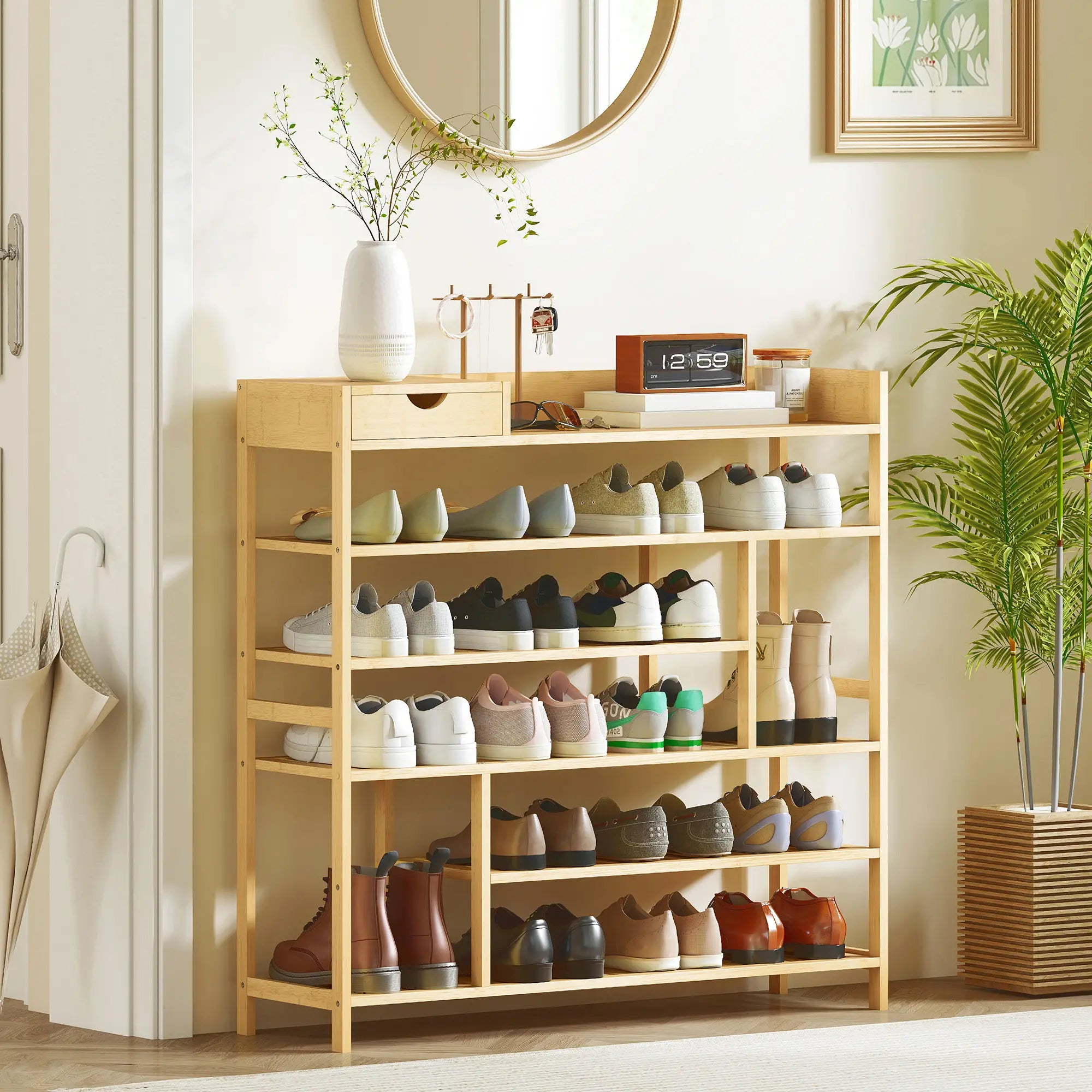 Nancy's Malesco Schoenenrek - Opbergrek voor schoenen - Natuurlijk - Bamboe - ± 100 x 30 x 100 cm