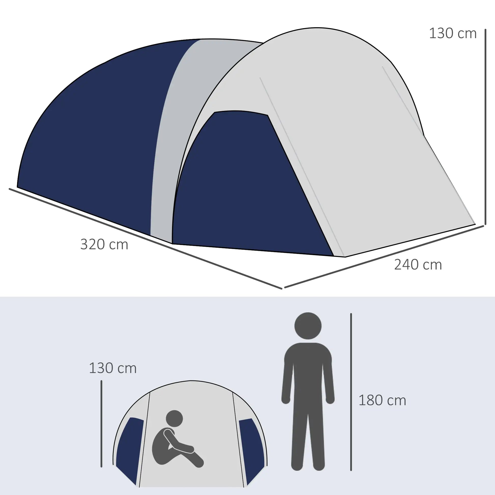 Nancy's Forano Kampeertent - Campingtent - 3-4 Personen - Blauw / Grijs - 320 x 240 x 130 cm