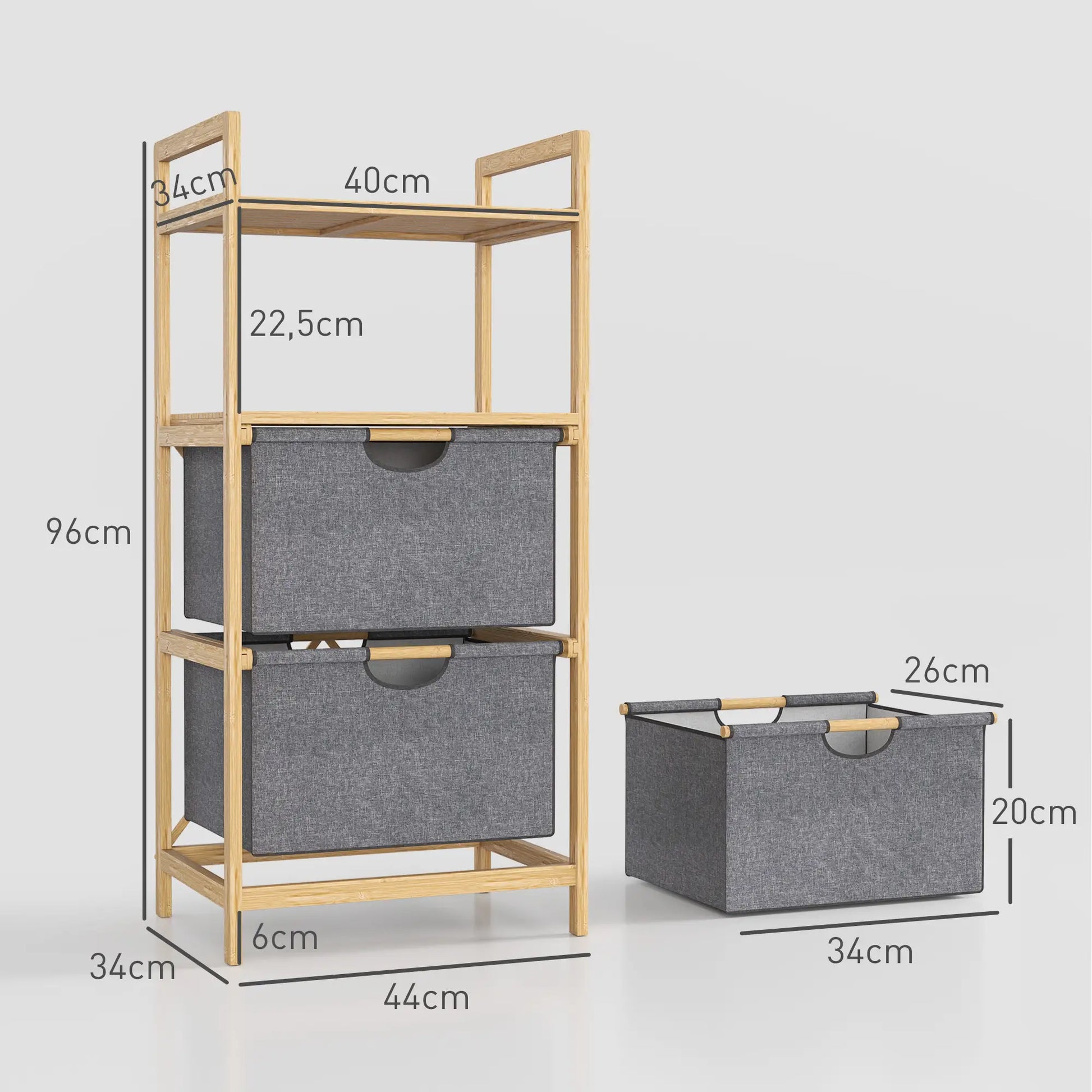 Nancy's Medas Wasmand - Wassorteerder - Wasrek - Natuurlijk hout / Grijs - Bamboe / Linnen - ± 45 x 35 x 95 cm