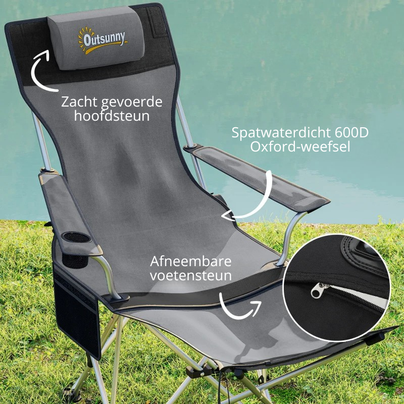 Nancy's Radicofani Campingstoelen - Strandstoelen - Set van 2 - Opvouwbaar - Grijs / Zwart