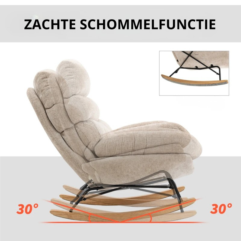 Nancy's Paciano Schommelstoel - Relaxstoel - Relaxfauteuil - Crèmewit - Chenille