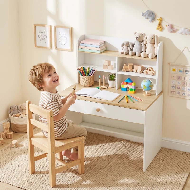 Nancy's Torchiara Kindertafel - Kinderbureau - Opbergruimte - Wit / Houtlook - 80 x 50 x 100 cm