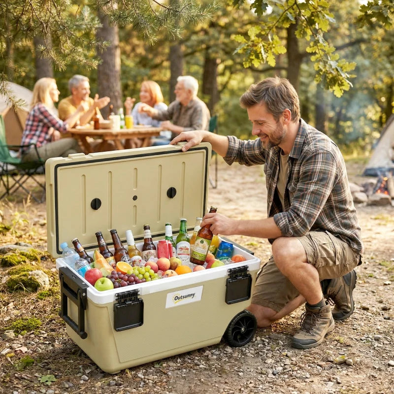 Nancy's Sparone Koelbox - Koeler - Campingkoelbox - Draaggreep en Wielen - Kaki - 70 Liter